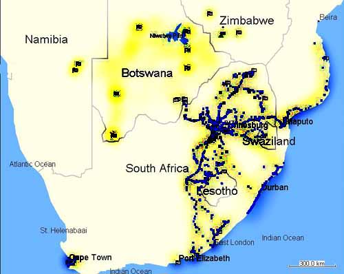 mapa mostrando las zonas orgonizadas en el Sur de África