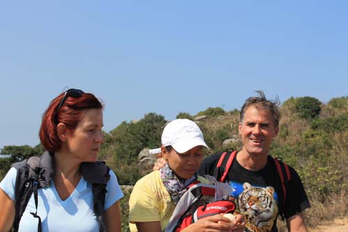 John, Winda, Friederike hiking on Lamma