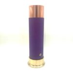 towerbuster orgonite cylindrique violet avec sommet couleur cuivre et base couleur laiton, debout sur fond blanc