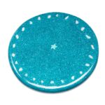Runde türkise Ladeplatte mit glitzernder Oberfläche, weißen Punkten am Rand und kleinem Stern in der Mitte