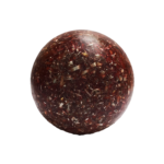 Kugelförmiger dunkelrot-brauner orgonite Ball mit eingebetteten Metallfragmenten und Spänen für gesprenkelte Textur