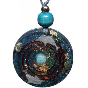 Large turquoise orgonite pendant on cord -- front view