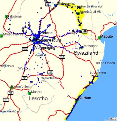 Map showing recent orgone gifting efforts