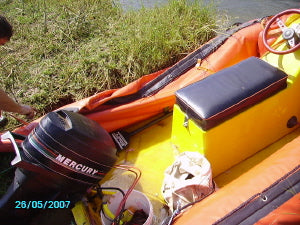 deflated boat on orgonite water safari of the Zambesi