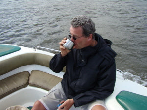 Having a cuppa - Orgonite Water gifting Safari Lower Zambesi 2007