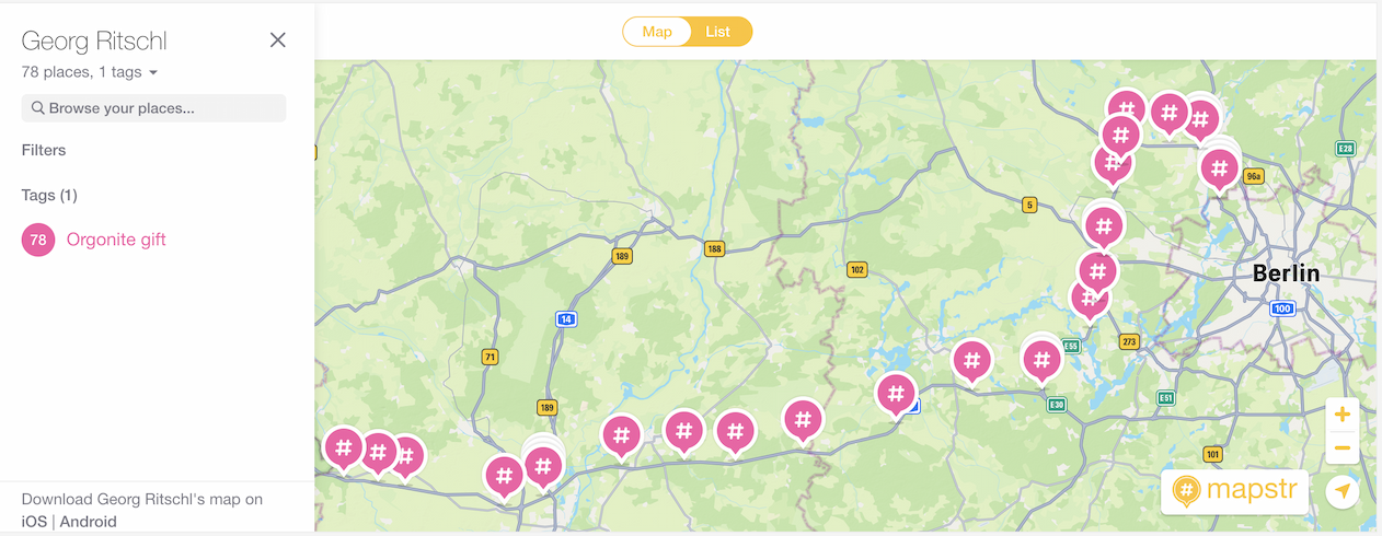 Detailed map of orgonite gifts near Berlin