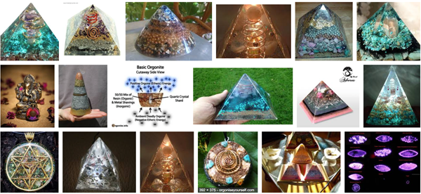 Comparison showing what authentic orgonite looks like versus decorative crystal resin pieces